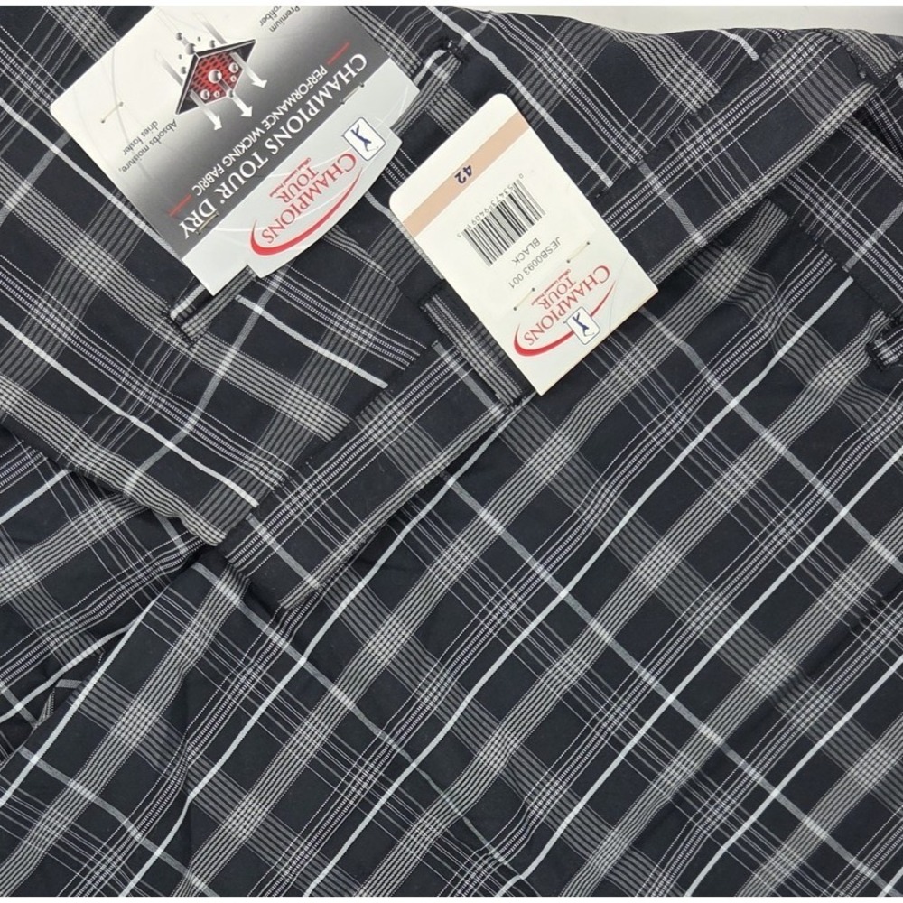 NEW Champions Tour Men's Black & Gray Plaid Golf Shorts Size 42 NWT‎